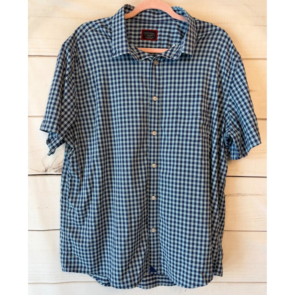 UNTUCKit Levarie-SS Blue Plaid Performance Slim Fit Shirt XXL 41568 Mens